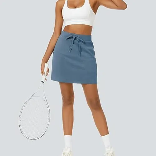 Women's Cotton Pencil Skirt Hidden Pocket High Waisted Elastic Waistband Casual Skort