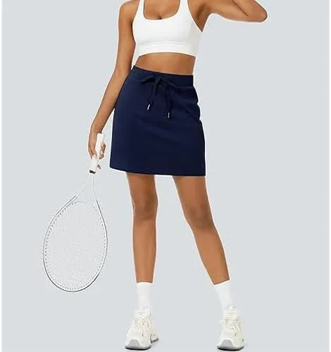 Women's Cotton Pencil Skirt Hidden Pocket High Waisted Elastic Waistband Casual Skort