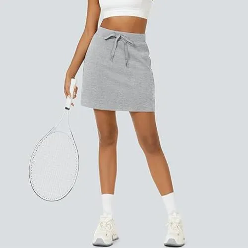 Women's Cotton Pencil Skirt Hidden Pocket High Waisted Elastic Waistband Casual Skort