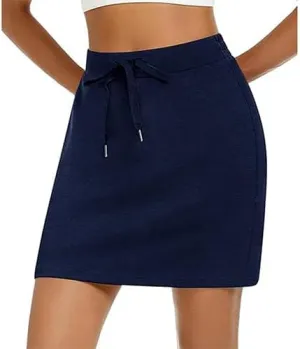 Women's Cotton Pencil Skirt Hidden Pocket High Waisted Elastic Waistband Casual Skort