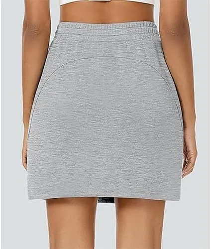 Women's Cotton Pencil Skirt Hidden Pocket High Waisted Elastic Waistband Casual Skort