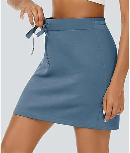 Women's Cotton Pencil Skirt Hidden Pocket High Waisted Elastic Waistband Casual Skort
