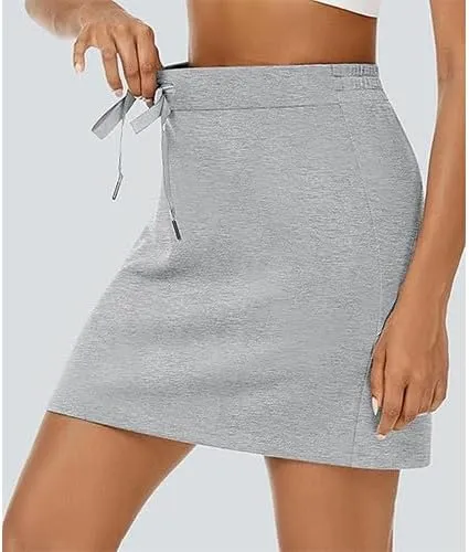 Women's Cotton Pencil Skirt Hidden Pocket High Waisted Elastic Waistband Casual Skort