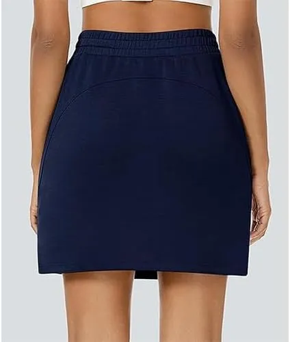 Women's Cotton Pencil Skirt Hidden Pocket High Waisted Elastic Waistband Casual Skort