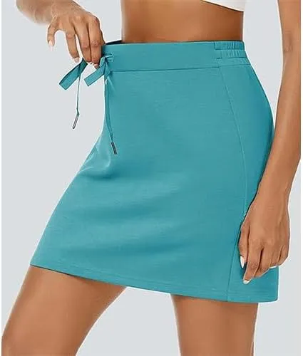 Women's Cotton Pencil Skirt Hidden Pocket High Waisted Elastic Waistband Casual Skort