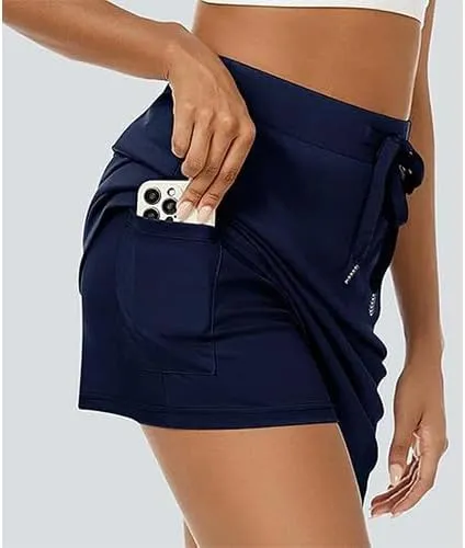 Women's Cotton Pencil Skirt Hidden Pocket High Waisted Elastic Waistband Casual Skort