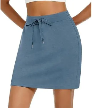 Women's Cotton Pencil Skirt Hidden Pocket High Waisted Elastic Waistband Casual Skort