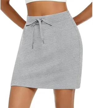 Women's Cotton Pencil Skirt Hidden Pocket High Waisted Elastic Waistband Casual Skort