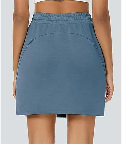 Women's Cotton Pencil Skirt Hidden Pocket High Waisted Elastic Waistband Casual Skort