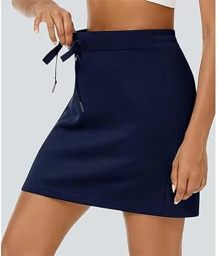 Women's Cotton Pencil Skirt Hidden Pocket High Waisted Elastic Waistband Casual Skort