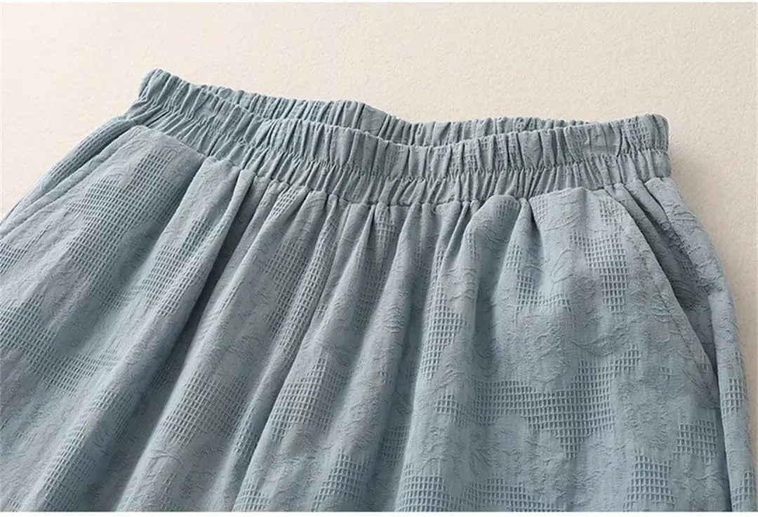 Women's Cotton Wide Leg Pants Loose High Waist Straight Pants Casual Embroidered Harem Pants