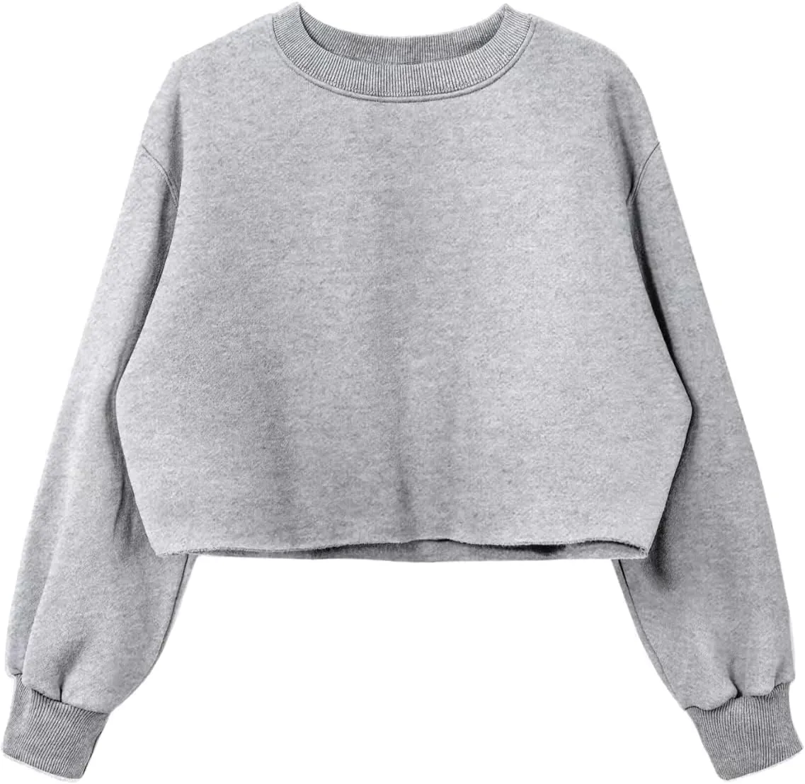 Women's Cropped Fleece Sweatshirt Crewneck Long Sleeve Casual Pullover Crop Tops