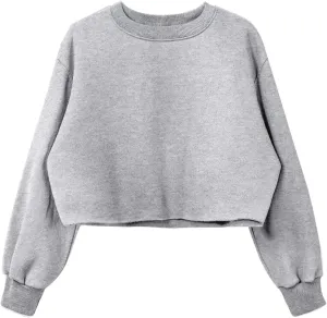 Women's Cropped Fleece Sweatshirt Crewneck Long Sleeve Casual Pullover Crop Tops