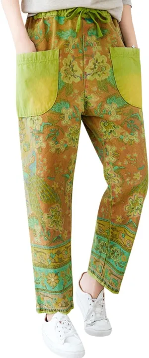 Women's Drawstring Pants Denim Jeans Harem Pants with Pockets