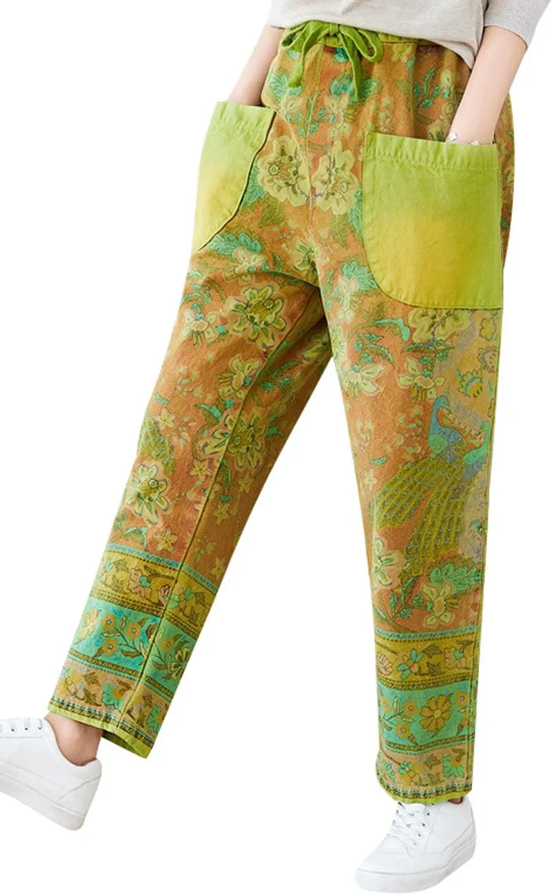 Women's Drawstring Pants Denim Jeans Harem Pants with Pockets