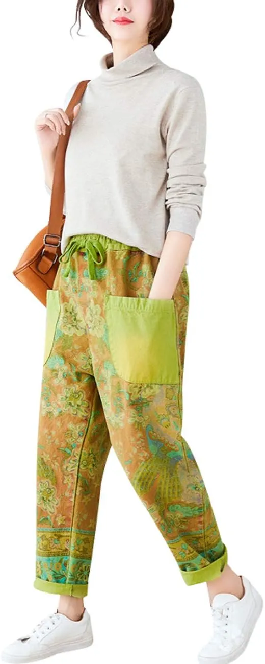 Women's Drawstring Pants Denim Jeans Harem Pants with Pockets
