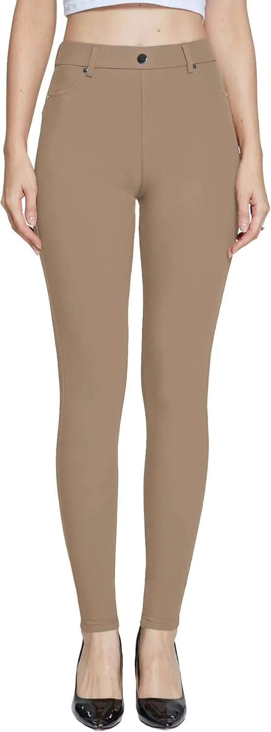 Women's Dress Pants Pull-on Super Stretch Business Casual Jeggings Capris Work Leggings with Pockets