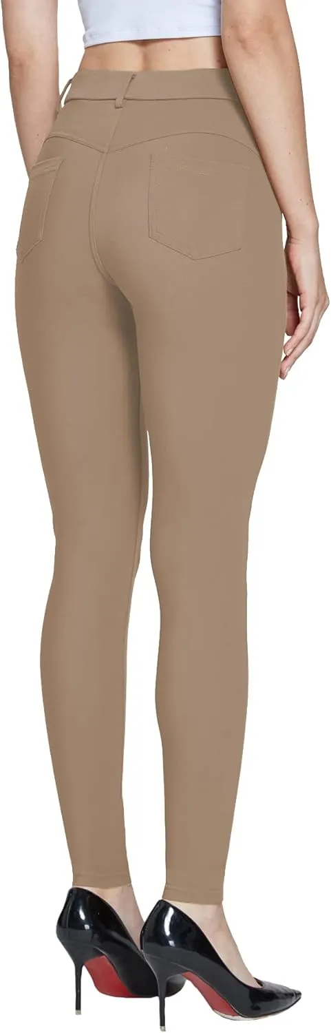 Women's Dress Pants Pull-on Super Stretch Business Casual Jeggings Capris Work Leggings with Pockets