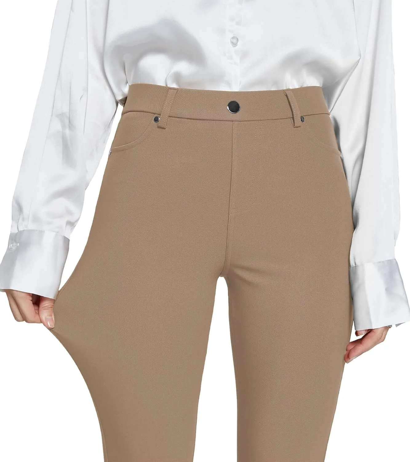 Women's Dress Pants Pull-on Super Stretch Business Casual Jeggings Capris Work Leggings with Pockets