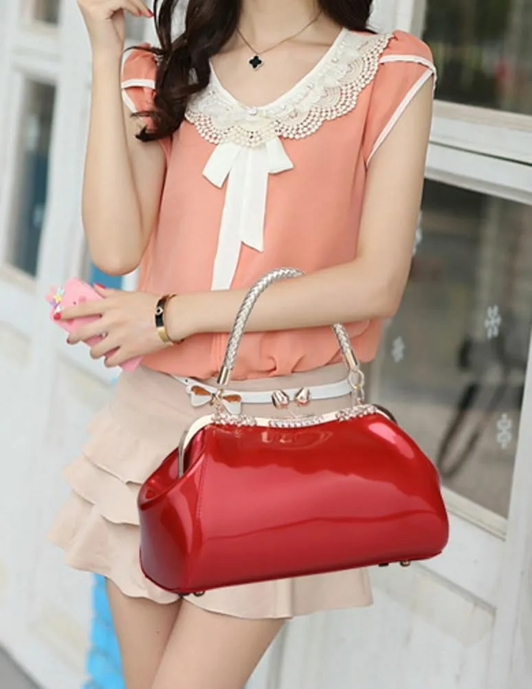 Womens Glossy Patent Leather Clutch Handbag Designer Luxury Tote Shoulder Bag Large Wedding Evening Purses