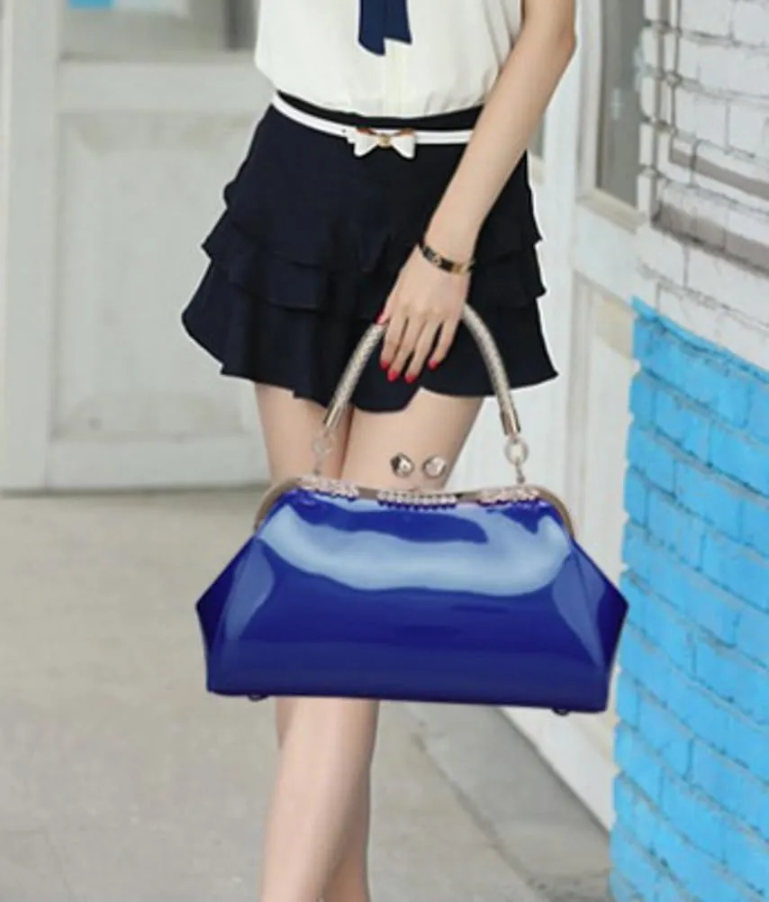 Womens Glossy Patent Leather Clutch Handbag Designer Luxury Tote Shoulder Bag Large Wedding Evening Purses