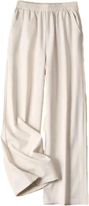 Women's High-Waisted Wide-Leg Pants  Cotton Linen Thin Slim Drape Straight-Leg Trousers for Summer Vacation Outfits