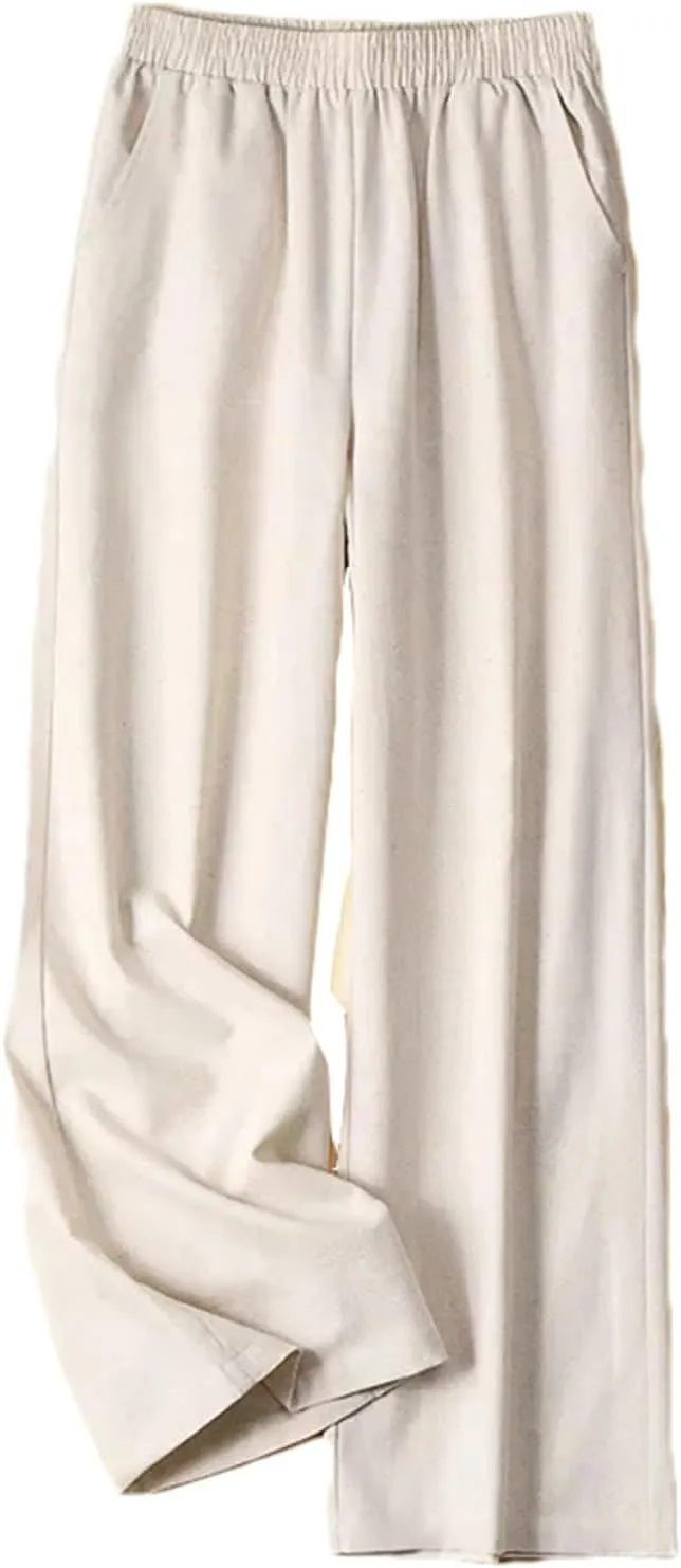 Women's High-Waisted Wide-Leg Pants  Cotton Linen Thin Slim Drape Straight-Leg Trousers for Summer Vacation Outfits