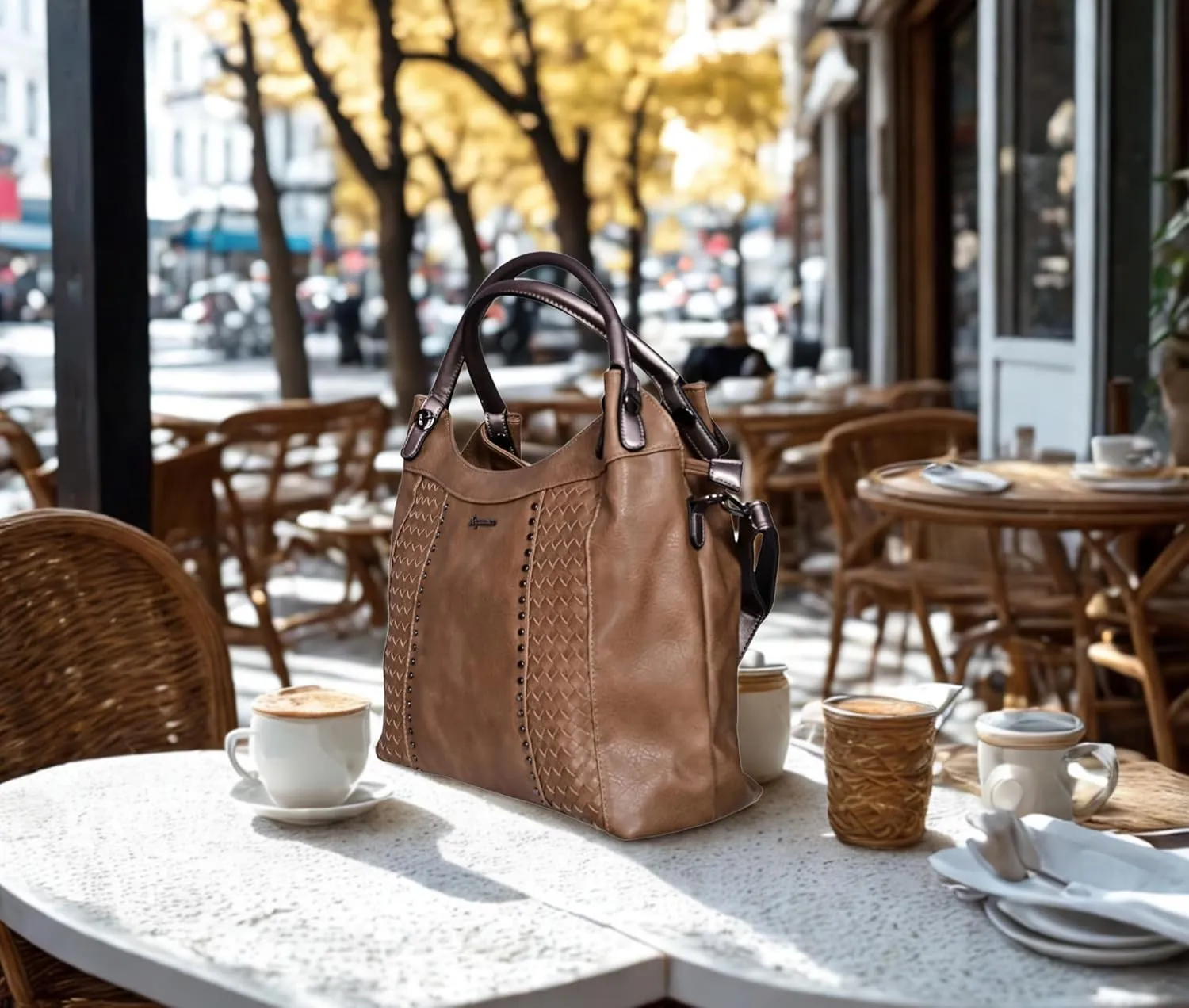 Womens Hobo Bag  Large Vegan Leather Shoulder Purse with Woven Texture, Stud Accents & tote bag for women