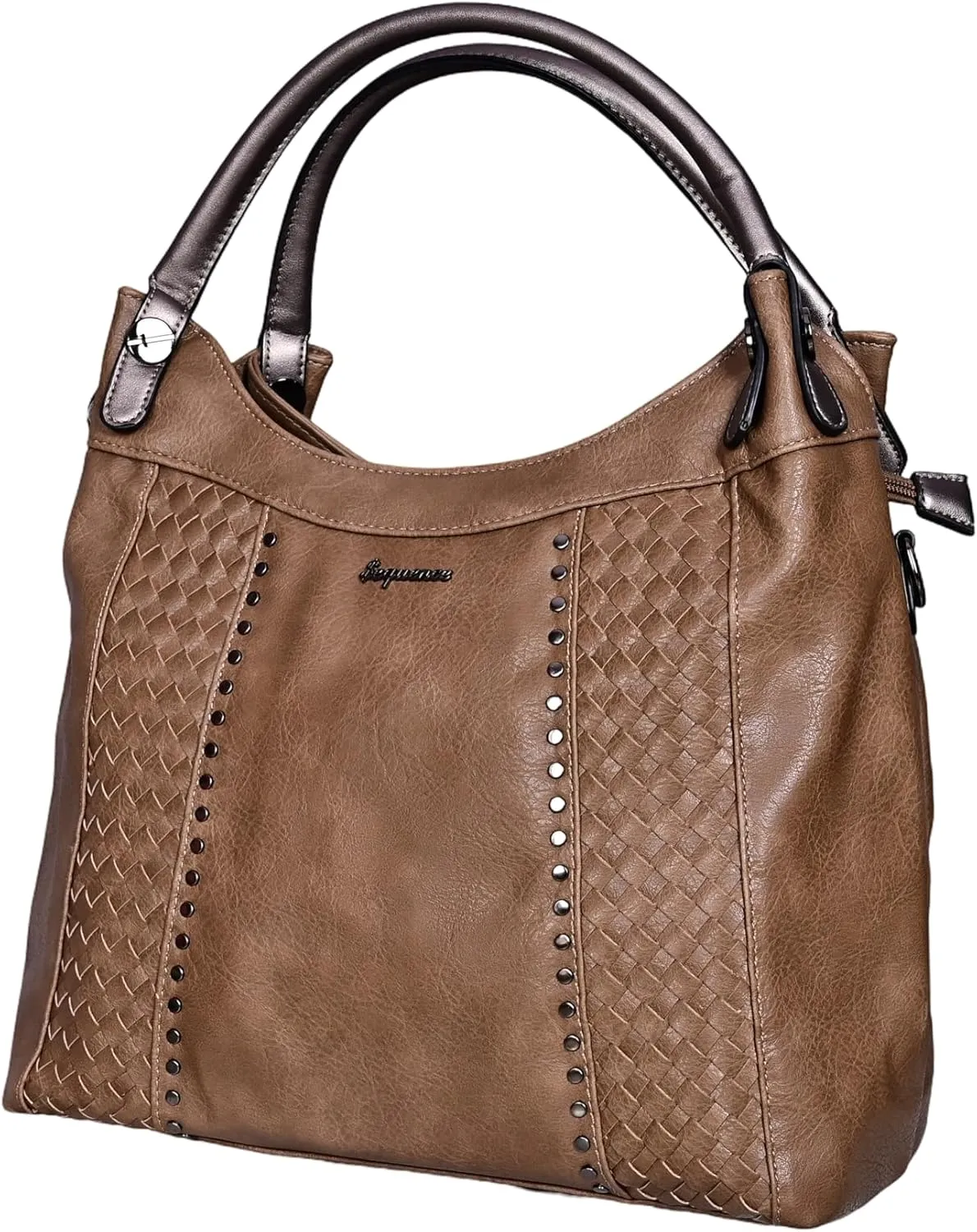Womens Hobo Bag  Large Vegan Leather Shoulder Purse with Woven Texture, Stud Accents & tote bag for women