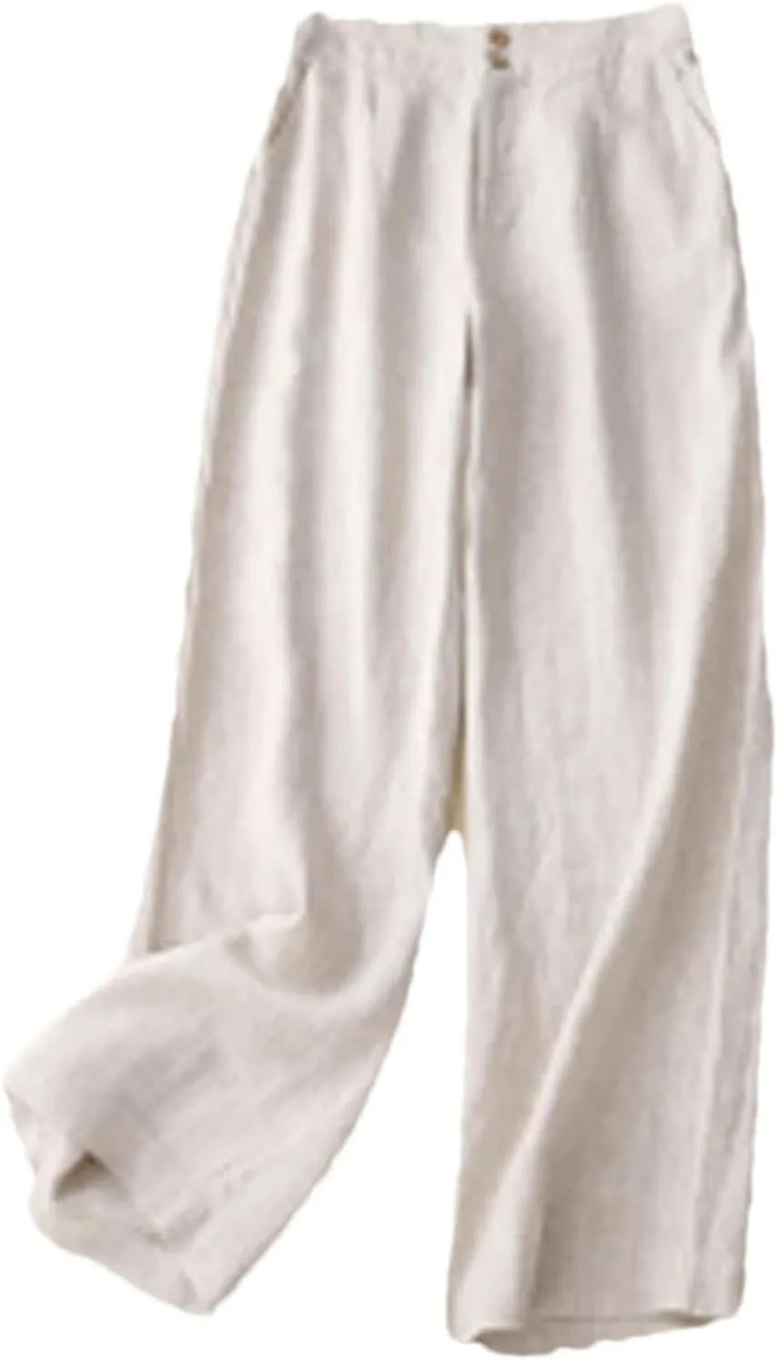 Women's Linen High Waist Wide Leg Pants  Loose Casual Straight Pants Button-Up Summer Trousers