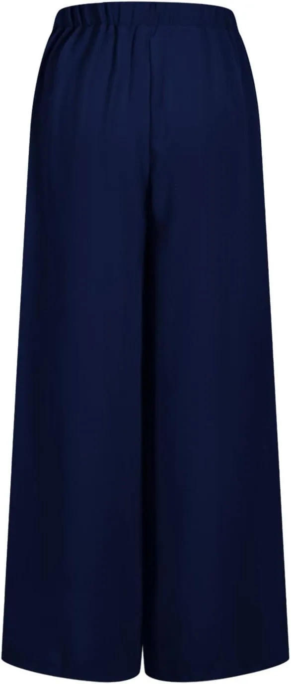 Women's Linen Palazzo Pants 2025 Casual Flowy Trousers Summer Lightweight Wide Leg Pants Baggy Lounge Pants with Pocket