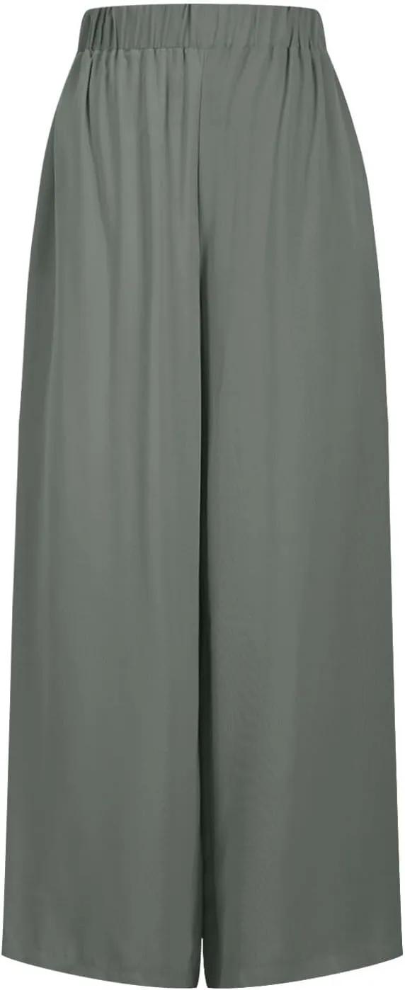 Women's Linen Palazzo Pants 2025 Casual Flowy Trousers Summer Lightweight Wide Leg Pants Baggy Lounge Pants with Pocket