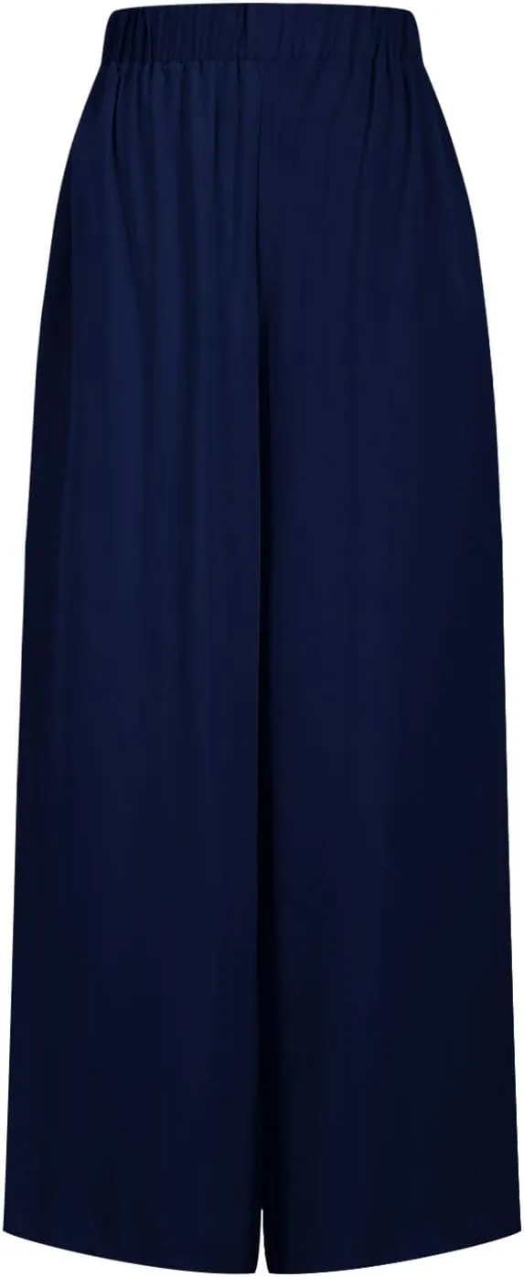 Women's Linen Palazzo Pants 2025 Casual Flowy Trousers Summer Lightweight Wide Leg Pants Baggy Lounge Pants with Pocket