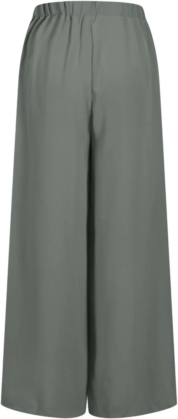 Women's Linen Palazzo Pants 2025 Casual Flowy Trousers Summer Lightweight Wide Leg Pants Baggy Lounge Pants with Pocket