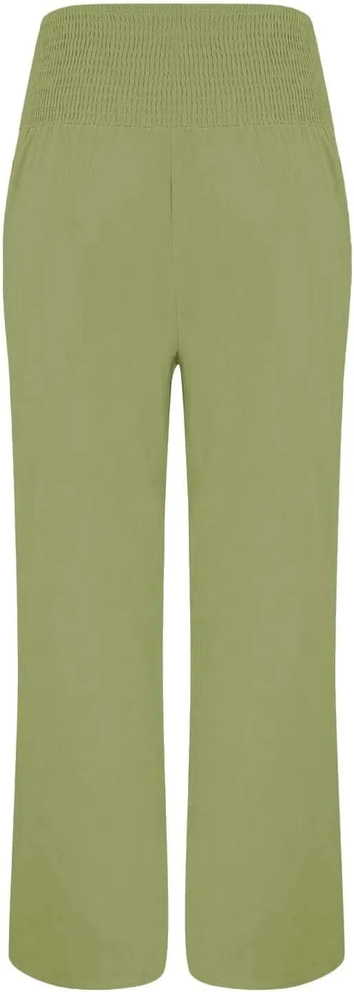 Womens Linen Pants 2025 Summer Trendy Wide Leg High Waist Palazzo Trousers Casual Smocked Flowy Beach Trousers
