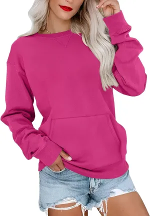 Womens Long Sleeve Sweatshirts Casual Crewneck Cute Pullover Tops Lightweight Sweatshirt with Pocket 2025