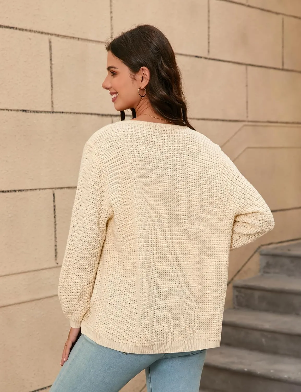 Women's Open Front Cardigan Sweater Thick Crewneck Causal Long Sleeve Knit Lady Coat