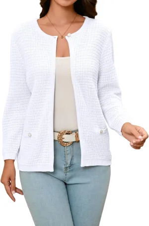 Women's Open Front Cardigan Sweater Thick Crewneck Causal Long Sleeve Knit Lady Coat