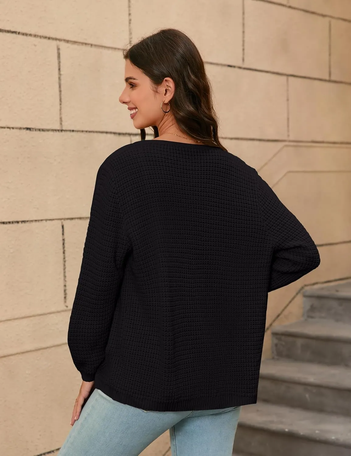 Women's Open Front Cardigan Sweater Thick Crewneck Causal Long Sleeve Knit Lady Coat