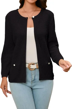 Women's Open Front Cardigan Sweater Thick Crewneck Causal Long Sleeve Knit Lady Coat