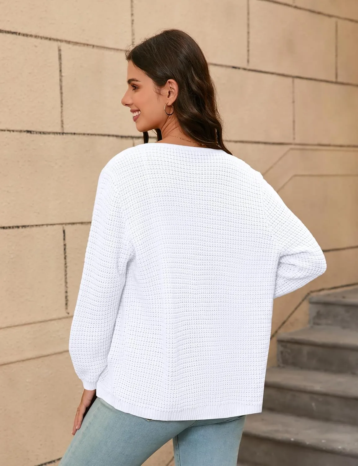 Women's Open Front Cardigan Sweater Thick Crewneck Causal Long Sleeve Knit Lady Coat
