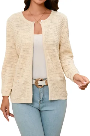 Women's Open Front Cardigan Sweater Thick Crewneck Causal Long Sleeve Knit Lady Coat