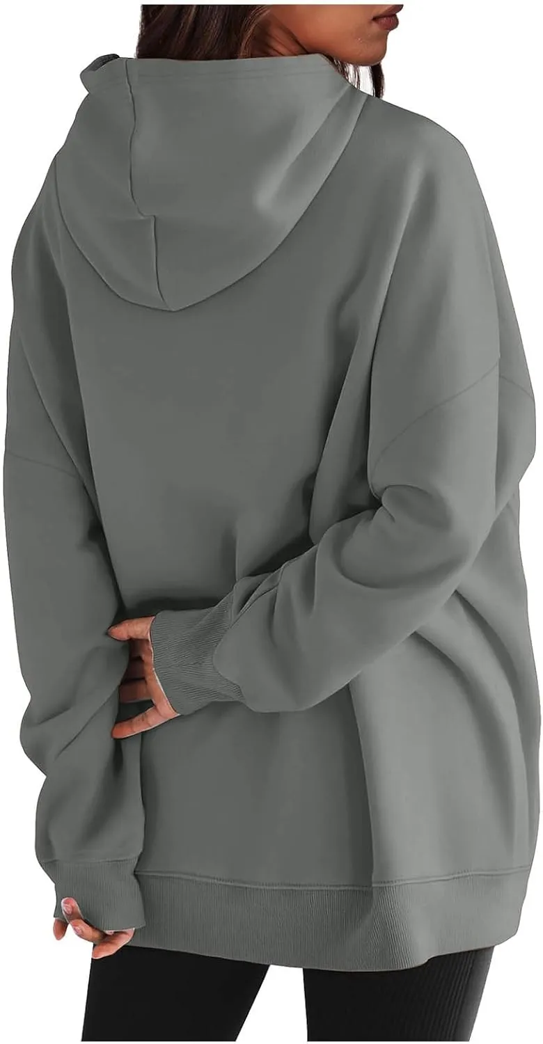 Women's Oversize Hoodies Fleece Long Sleeve Shirts Drawstring Pullover Tops Fall Casual Sweatshirts with Pocket