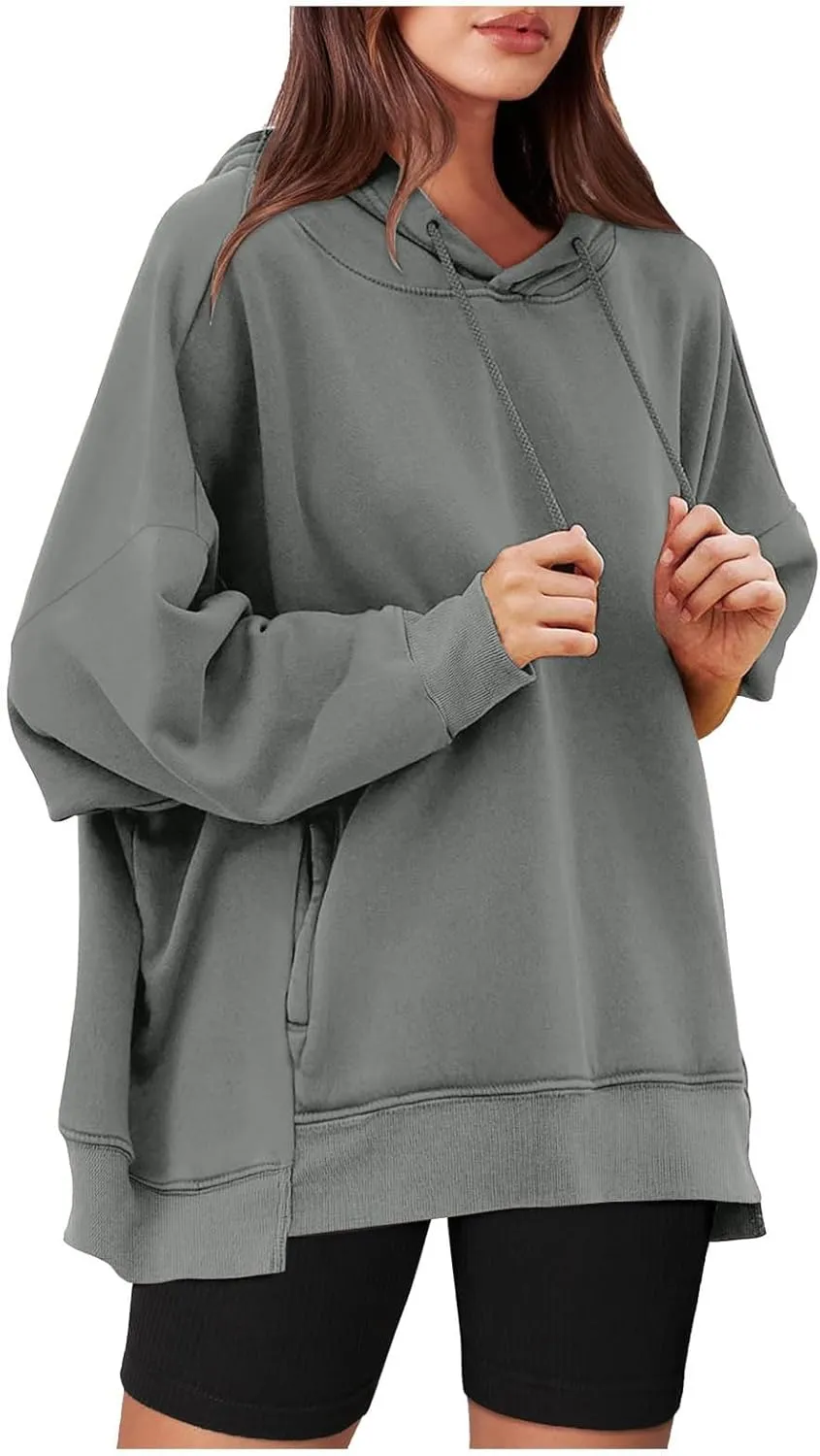 Women's Oversize Hoodies Fleece Long Sleeve Shirts Drawstring Pullover Tops Fall Casual Sweatshirts with Pocket