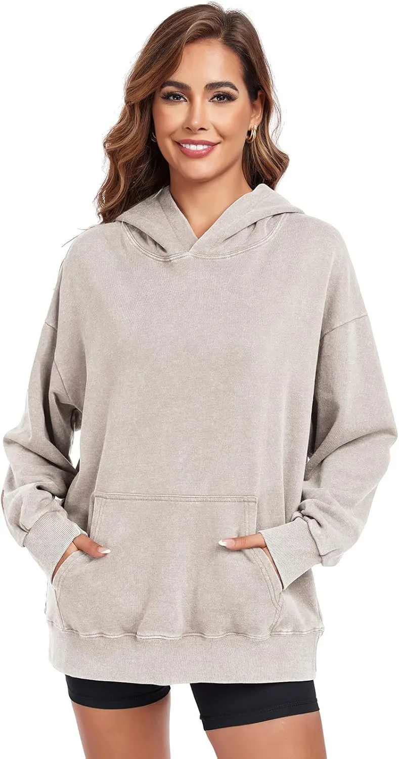 Women's Oversized Hoodies Sweatshirts Vintage Acid Wash Cotton Baggy Spring Fall Outfits Pullover Tops