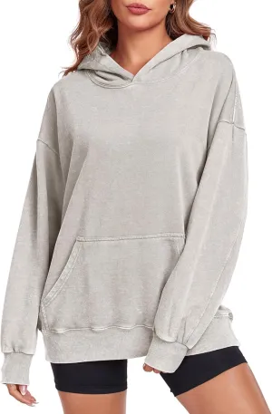 Women's Oversized Hoodies Sweatshirts Vintage Acid Wash Cotton Baggy Spring Fall Outfits Pullover Tops