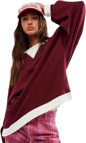 Women's Oversized Sweatshirt Casual Crewneck Shirt Long Sleeve Color block Pullover Tunic Tops