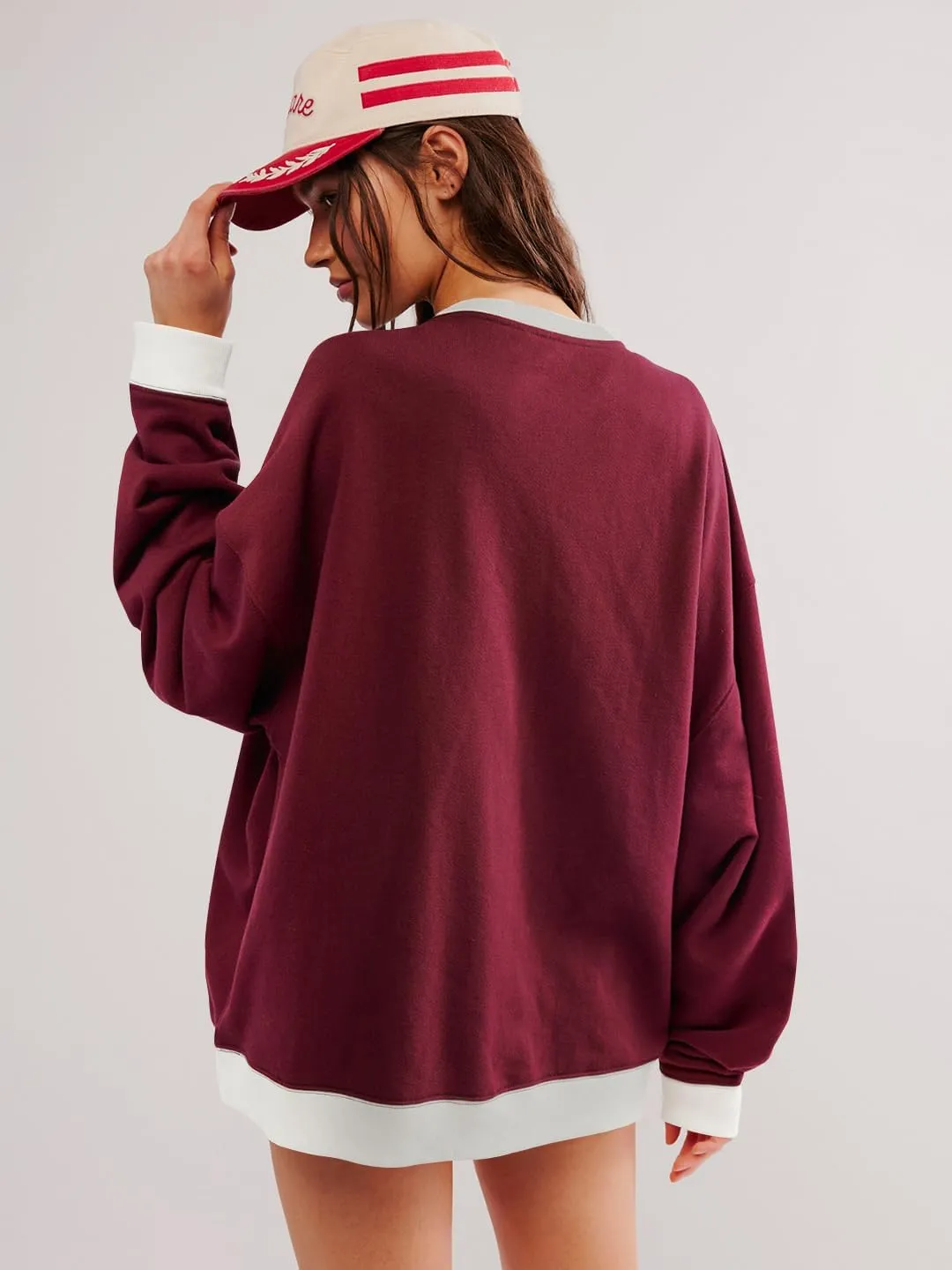 Women's Oversized Sweatshirt Casual Crewneck Shirt Long Sleeve Color block Pullover Tunic Tops