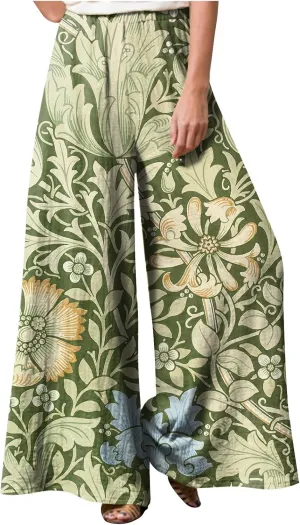 Women's Palazzo Pants Wide Leg High Waisted Lounge Casual Beach Boho Pants Elastic Drawstring Wide Leg Flowy Pants