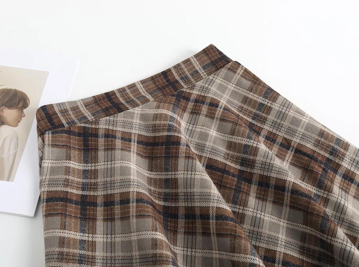 Womens Plaid Winter Long Skirt High Waist A-line Wool Pleated Skirt Elegant Midi Skirt